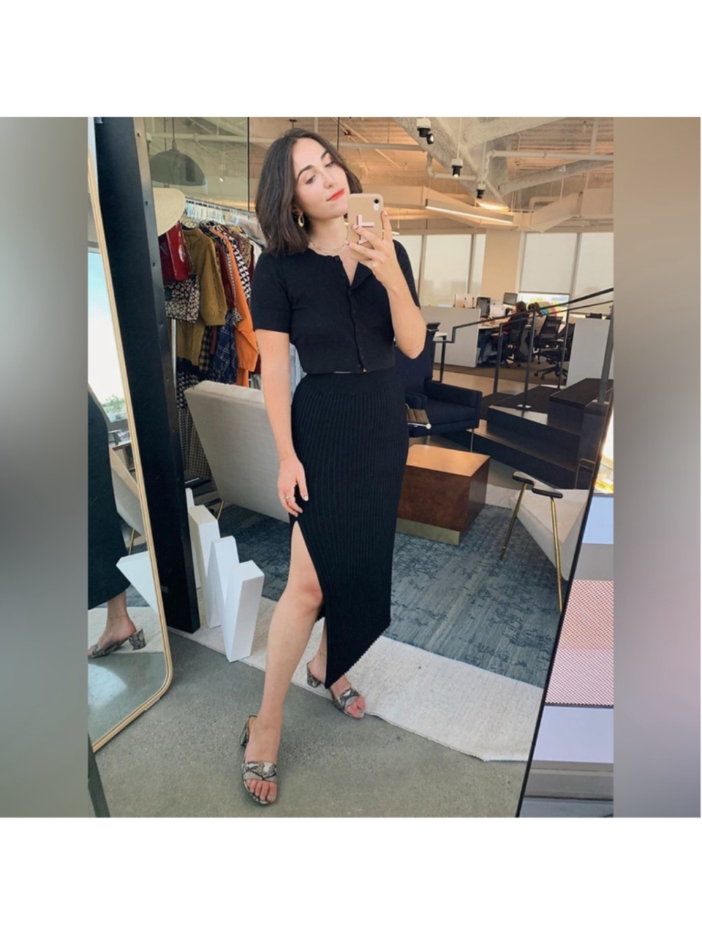 Wilfred Zeta Slit Ribbed Black Midi Skirt